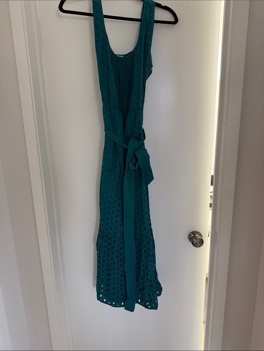 J. Crew Teal Eyelet Maxi Dress with Waist Tie
